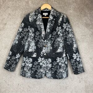 Tahari Arthur S Levine Blazer Womens 8 Silver Metallic Floral Brocade- 3512